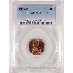 1957-D LINCOLN CENT, PCGS MS-66 RED