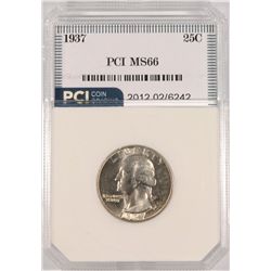 1937 WASHINGTON QUARTER, PCI MS-66