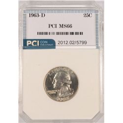 1963-D WASHINGTON QUARTER, PCI MS-66