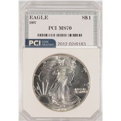1987 AMERICAN SILVER EAGLE, PCI MS-70  RARE  TRENDS PRICE $2500.00
