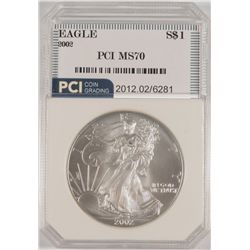 2002 AMERICAN SILVER EAGLE, PCI MS-70  RARE  TRENDS PRICE $1250.00