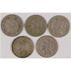 (5) 1866 THREE CENT NICKEL