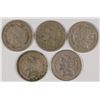 Image 1 : (5) 1866 THREE CENT NICKEL