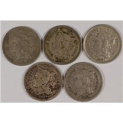 (5) 1881 THREE CENT NICKEL