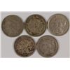 Image 1 : (5) 1881 THREE CENT NICKEL