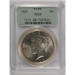 1928 PEACE DOLLAR PCGS MS-60 OLD GREEN HOLDER