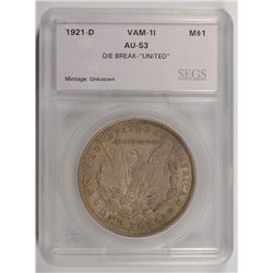 1921-D MORGAN DOLLAR SEGS AU-53 (VAM-1I)
