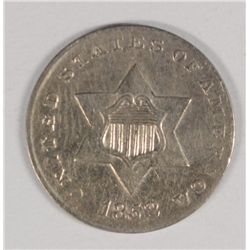 1852 THREE CENT SILVER AU+