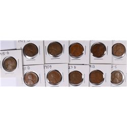 WHEAT CENT LOT (11 COINS) MOSTLY VG-FINE, SOME PROBLEMS