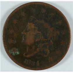 1834 LARGE CENT F/VF