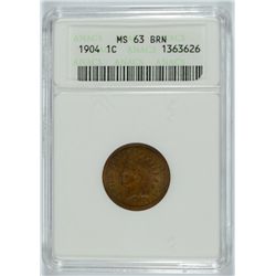 1904 INDIAN HEAD CENT ANACS MS-63 BRN