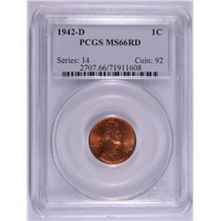 1942-D LINCOLN CENT PCGS MS-66 RD