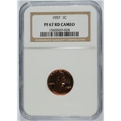 1957 PROOF LINCOLN CENT NGC PF-67 RD CAMEO