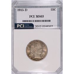 1915-D BARBER QUARTER, PCI MS-63  NICE ORIGINAL COIN!
