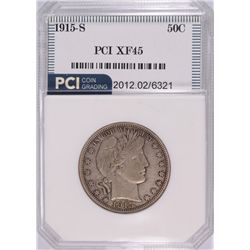 1915-S BARBER HALF DOLLAR, PCI XF-45