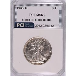 1938-D WALKING LIBERTY HALF DOLLAR, PCI MS-63  KEY DATE!