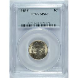 1945-S JEFFERSON (WAR) NICKEL PCGS MS-66