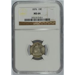 1876 SEATED DIME NGC MS-64