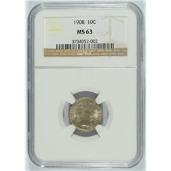 1908 BARBER DIME NGC MS-63