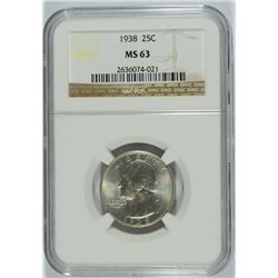 1938 WASHINGTON QUARTER NGC MS-63