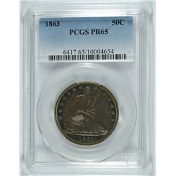1863 PROOF SEATED HALF DOLLAR PCGS PR-65 (NICE TONING)