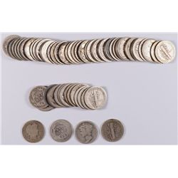 LOT OF 70 SILVER DIMES (65) MERCURY & (5) BARBER DIMES