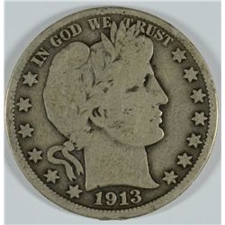 1913 BARBER HALF DOLLAR, G/VG  KEY DATE