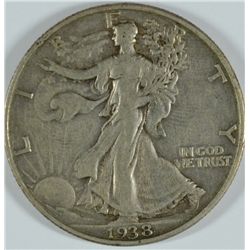 1938-D WALKING LIBERTY HALF DOLLAR, VF-30