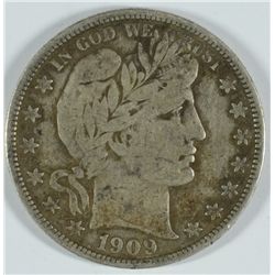 1909 BARBER HALF DOLLAR, VG