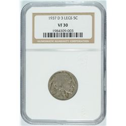 1937-D (3-LEGGED) BUFFALO NICKEL NGC VF-30