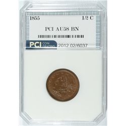 1855 HALF CENT, PCI AU-58  NICE!