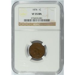 1878 INDIAN HEAD CENT, NGC VF-35 BROWN