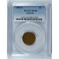 1909-S LINCOLN CENT, PCGS XF-40  KEY COIN!