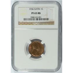 1936 LINCOLN CENT, NGC PROOF-65 RED/BROWN  BEAUTIFUL SATIN COIN