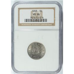 1908 LIBERTY "V" NICKEL NGC MS 66 SUPERB!  GREAT LUSTER