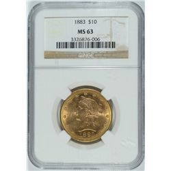 1883 $10 GOLD LIBERTY NGC MS-63