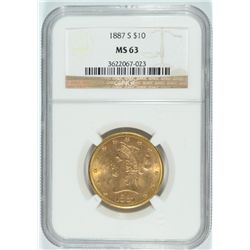 1887-S $10 GOLD LIBERTY NGC MS-63