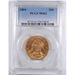 1891 $10 GOLD LIBERTY PCGS MS-63