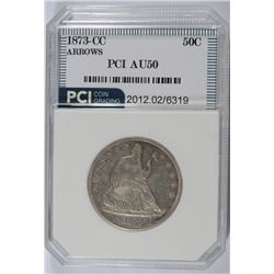 1873-CC SEATED HALF DOLLAR, PCI AU-50  KEY DATE!