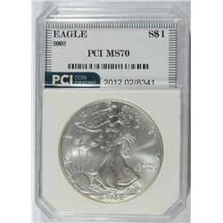 2002 AMERICAN SILVER EAGLE, PCI MS-70!  TRENDS $350.00