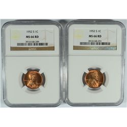 ( 2 ) 1952-S LINCOLN CENTS, NGC MS-66 RED!