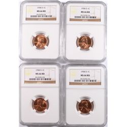 ( 4 ) 1958-D LINCOLN CENTS, NGC MS-66 REDS!!