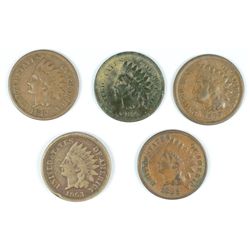 LOT OF (5) BETTER DATE INDIAN HEAD CENTS LOWER  GRADES 1863, 1869, 1871, 1882,