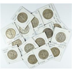 LOT OF (15) WALKING HALF DOLLARS DATED 1917-S, 1923-S, 1933-S