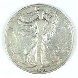 1938-D WALKING LIBERTY DOLLAR FINE FEW SCRATCHES ON REVERSE