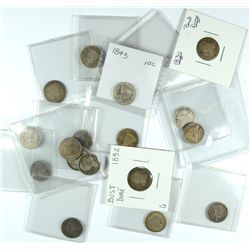 LOF OF (19) CAPPED BUST DIMES & SEATED HALF DIMES. MOSTLY LOWER GRADE