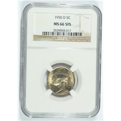 1950-D JEFFERSON NICKEL NGC MS-66 FULL STEPS NICE!!