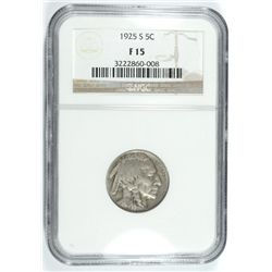 1925-S BUFFALO NICKEL NGC F 15
