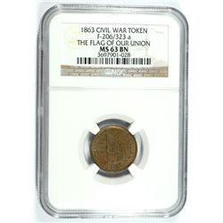 1863 CIVIL WAR TOKEN FLAG OF OUR UNION NGC MS 63 BN