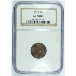 1914 LINCOLN CENT NGC AU58 BN